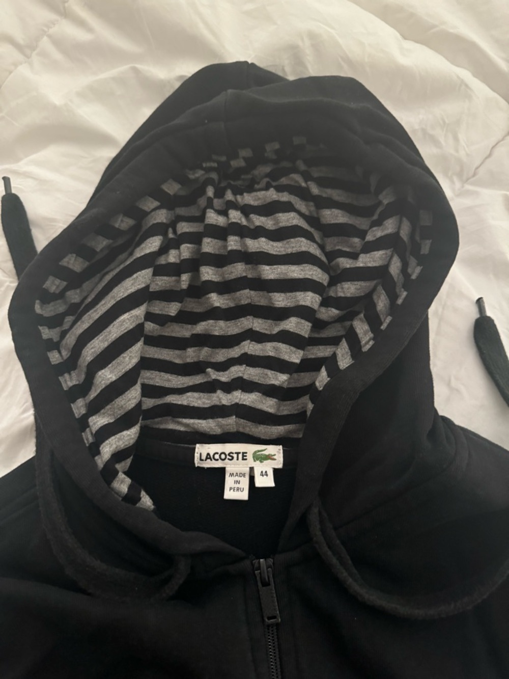 Lacoste Women’s Black Hooded Zip Jacket with Hood Striped Lining - Picture 2 of 4
